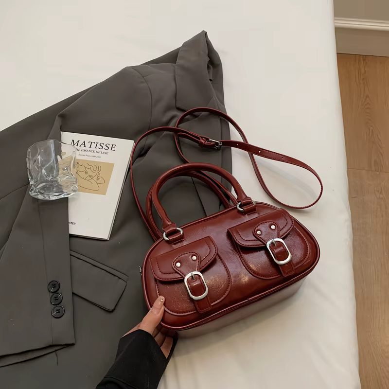 Sac à bandoulière argenté de luxe, petit sac à main tendance en cuir de couleur unie avec poignée co