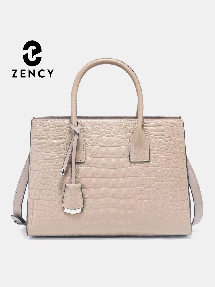 Zency noir kaki tempérament femmes sac fourre-tout élégant haut poignée sacs véritable cuir marque d