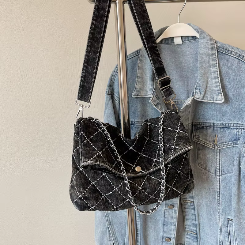 JOSingle-Sac à Main Rétro en Denim pour Femme, Sacs à Bandoulière en Poudre, Fourre-Tout de Grande C