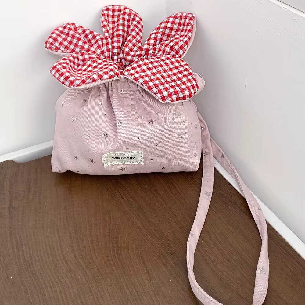 Sac bandoulière à cordon motif fleur, style coréen, à carreaux, avec étoiles scintillantes, mignon e