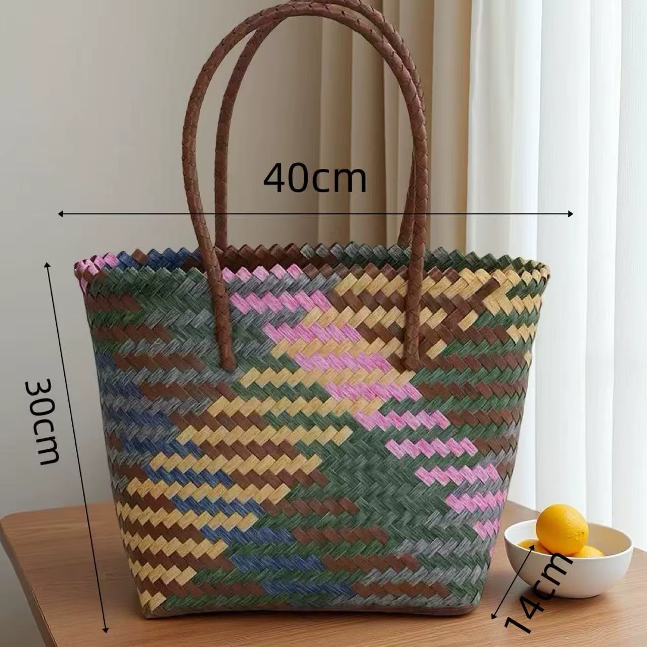 Sac fourre-tout rétro en osier marron pour femme, style urbain simple, taille moyenne, saison estiva