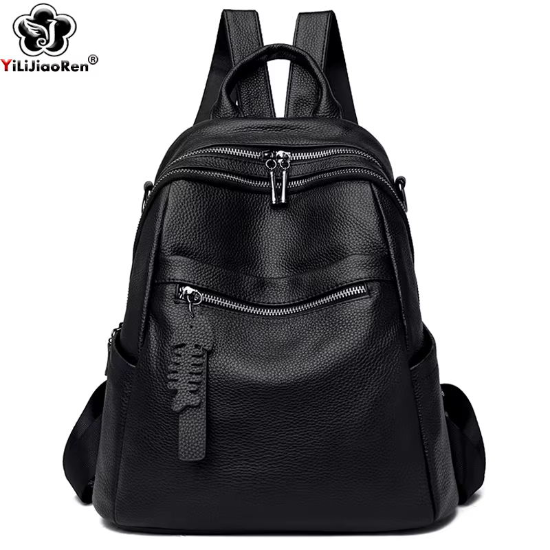 Sac à dos en cuir véritable pour femmes, sac à dos décontracté pour filles, sac à dos de voyage gran