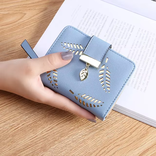 Dames mode portefeuille en cuir PU téléphone sac à main femme feuilles creuses pochette sac à main p