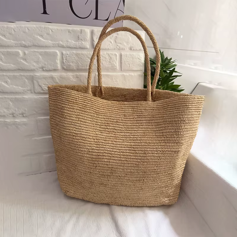 Sac fourre-tout en raphia crocheté à la main japonais, grande capacité, sac à bandoulière d'été, sac