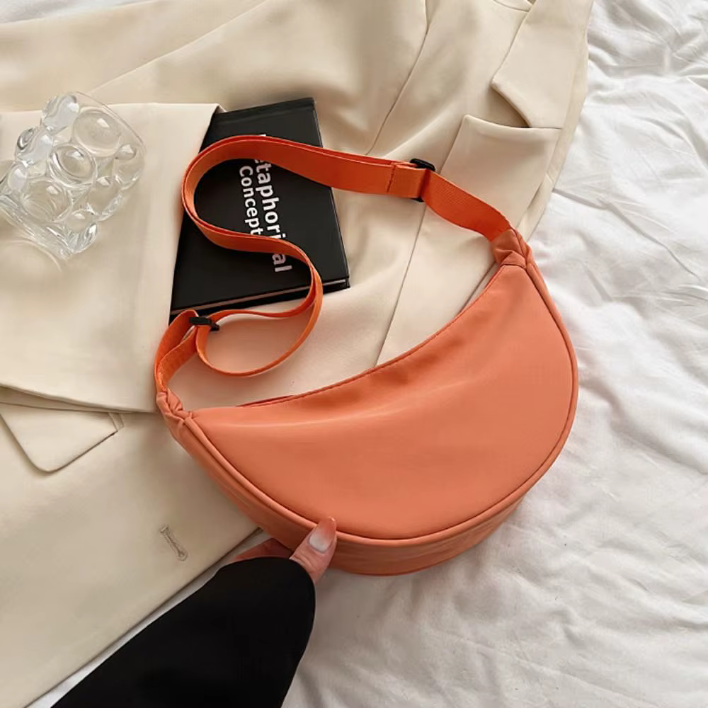 Sac à Bandoulière en Nylon en Forme de Demi-Lune, Solide, Étanche, avec Fermeture Éclair, Grande Cap