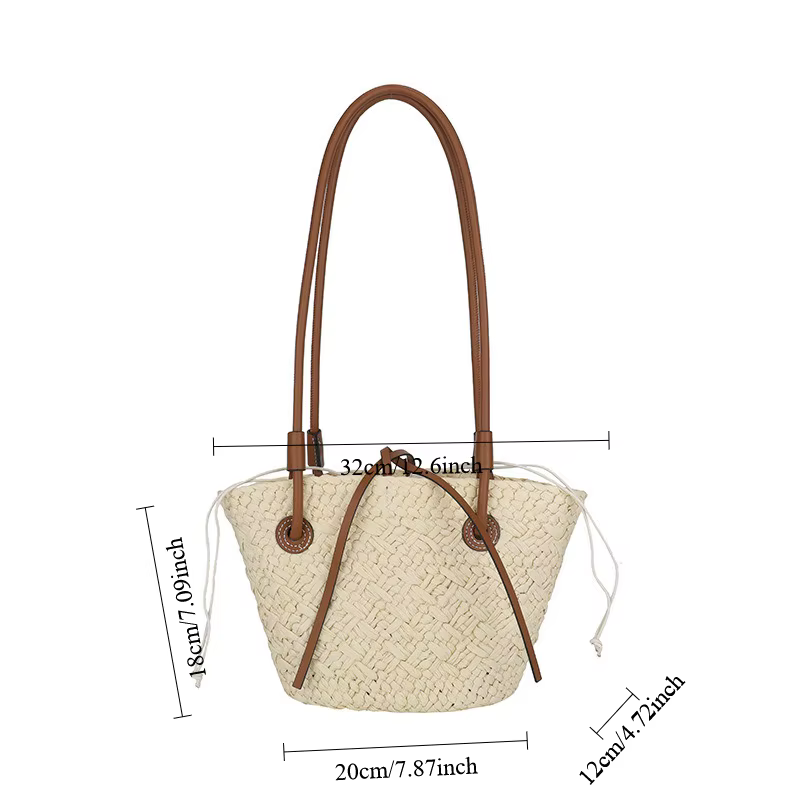 Nouveau sac à bandoulière en paille tressée fait main, grande capacité, sac panier de marque de haut