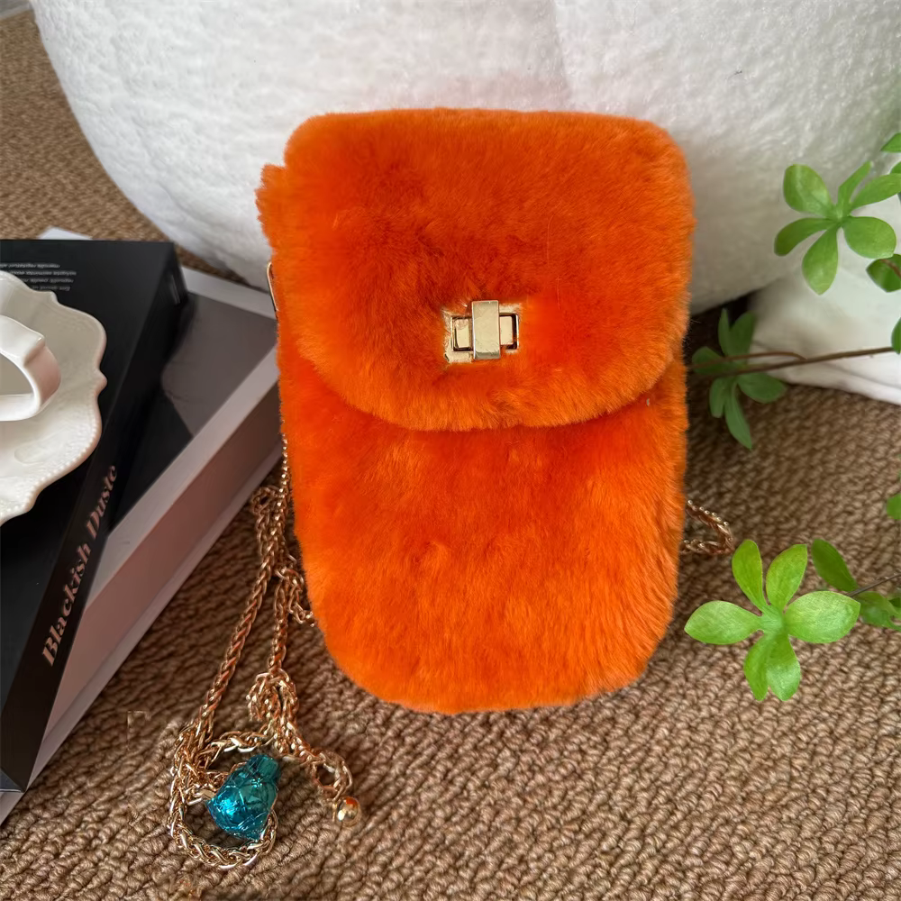 Sac à bandoulière en vraie laine de mouton pour femmes, sac de luxe à la mode pour téléphone, petit 