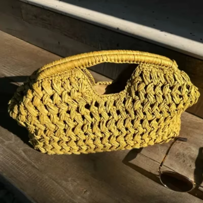 Sac bandoulière de luxe en paille tressée, sac de plage à poignée supérieure pour femme, sac à main