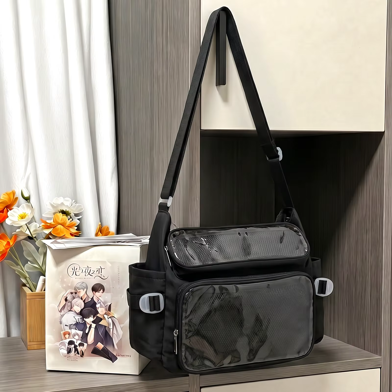 Sac Ita avec insert de fond transparent Buylor pour femme, sac à bandoulière Kawaii avec fenêtre tra