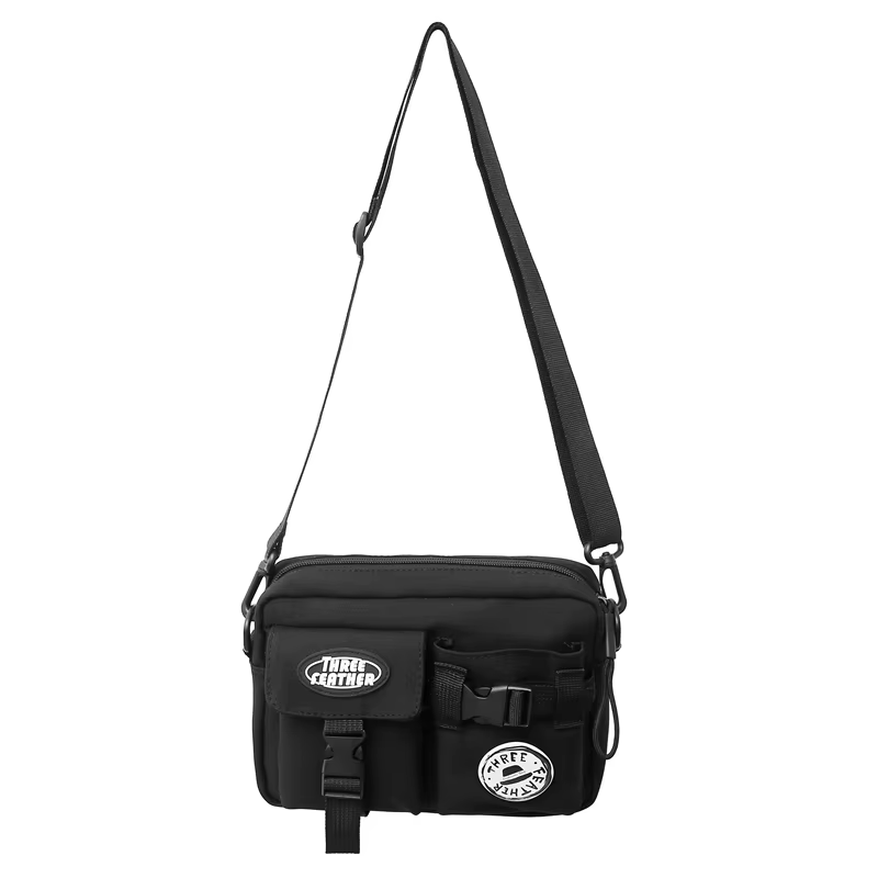 Sac de rue en Nylon pour hommes et femmes, petit sac carré à bandoulière simple multi-poches