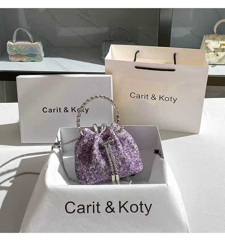 Pochette de soirée violette pour femme, sac à main de créateur de luxe, poignée en métal, sac messag