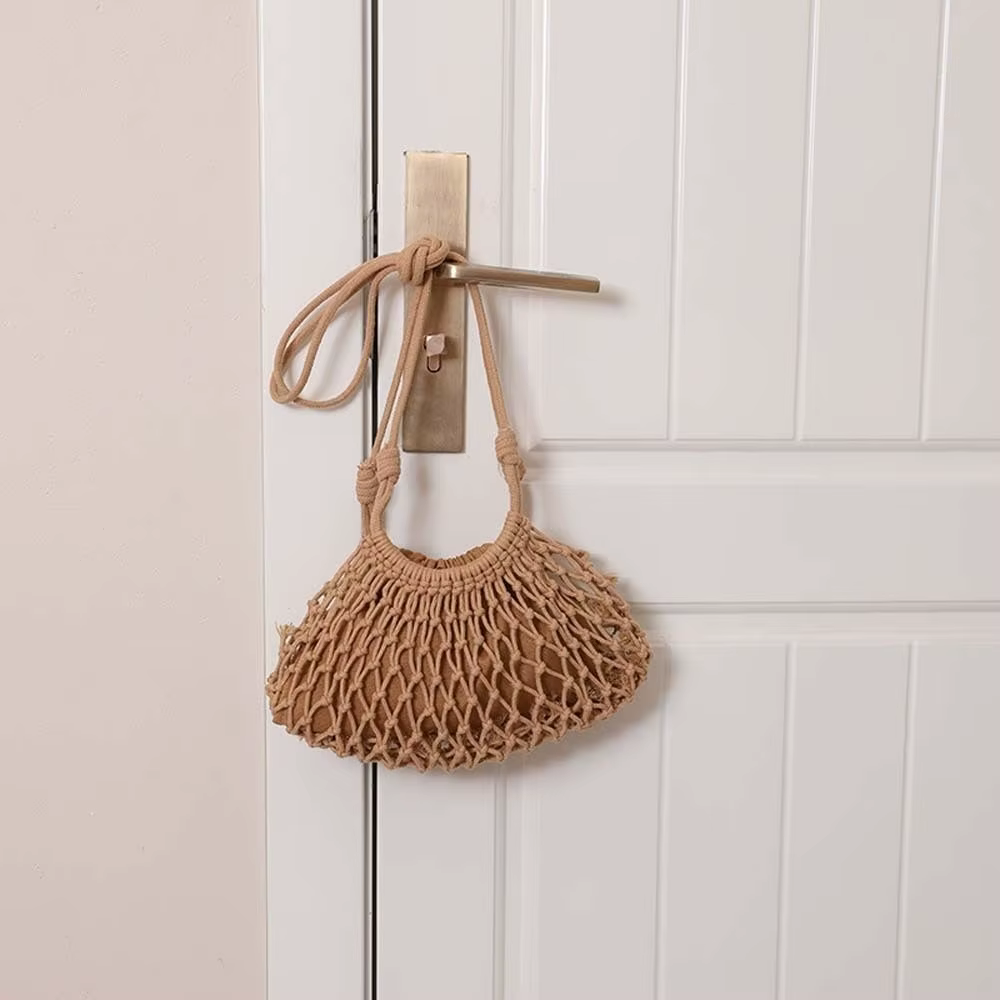 Sac à bandoulière en crochet grande capacité, pochette légère en filet, sac bandoulière tissé en pol