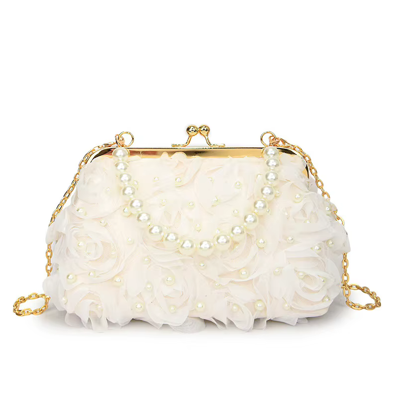 Sac de soirée à fleurs de Rose pour femmes, avec chaîne, sac à main en perles florales, sac de dîner