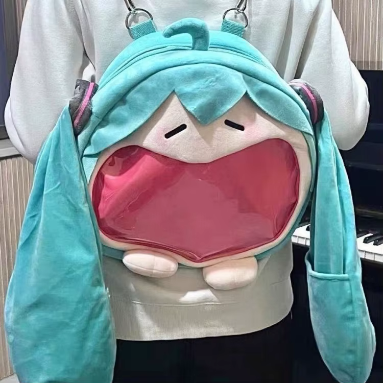 Hatsune Miku Anime Cos sac de messager en peluche grande bouche sac à dos maternelle sac à dos Trans