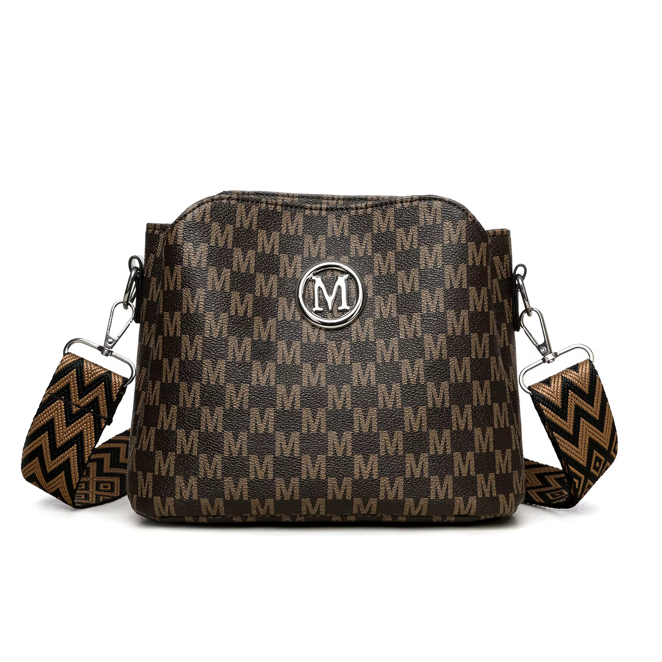 Sac à bandoulière en simili cuir synthétique pour femmes, sac à bandoulière rétro avec monogramme "M