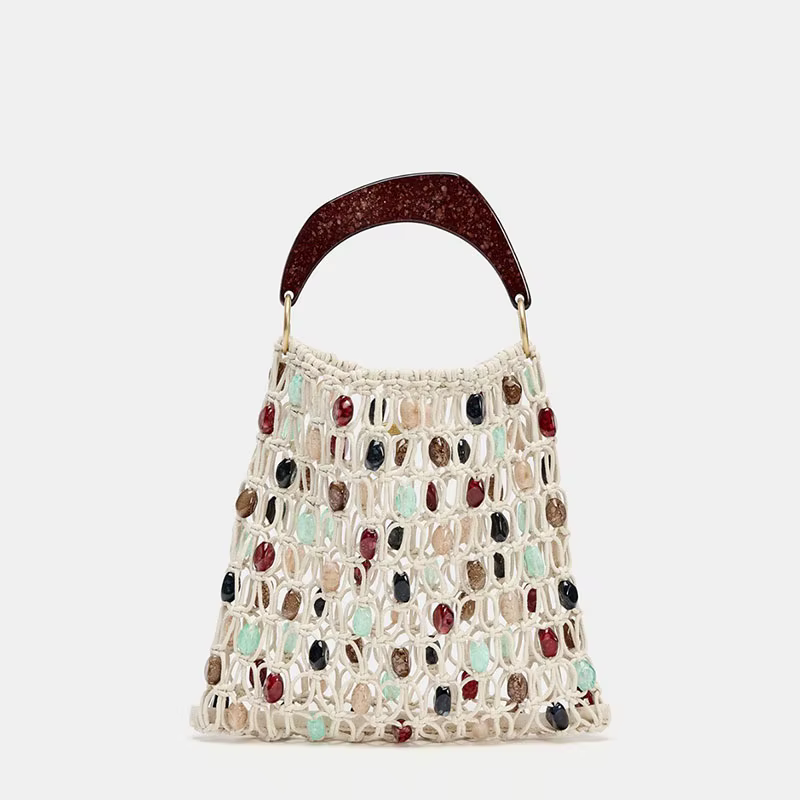 Nouveau Sac Bohème en Crochet pour Femme, Sac de Plage Perlé Coloré, Sacs à Main et Sacs à Bandouliè