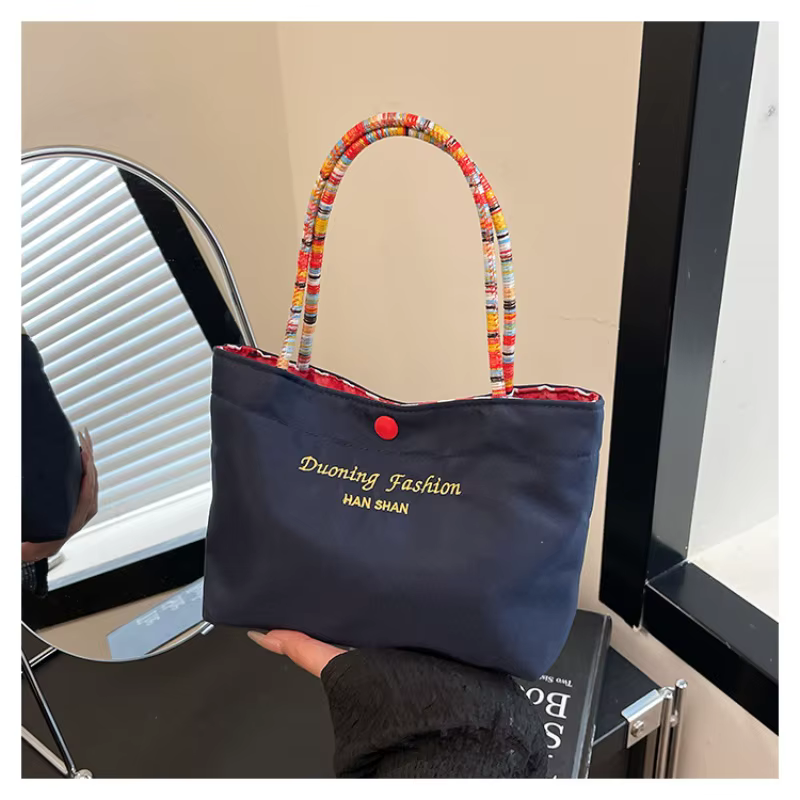 Sac à main pour femme en toile brodée avec lettres, sac d'été tendance à bandoulière ou à porter à l