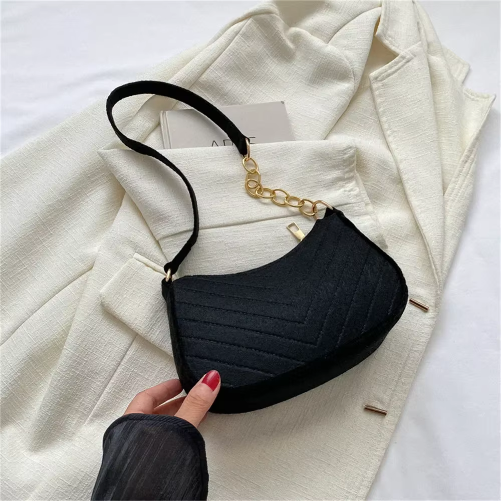 Mini sac à bandoulière en feutre pour femmes, sacoche ergonomique sous les bras, pochette à bandouli