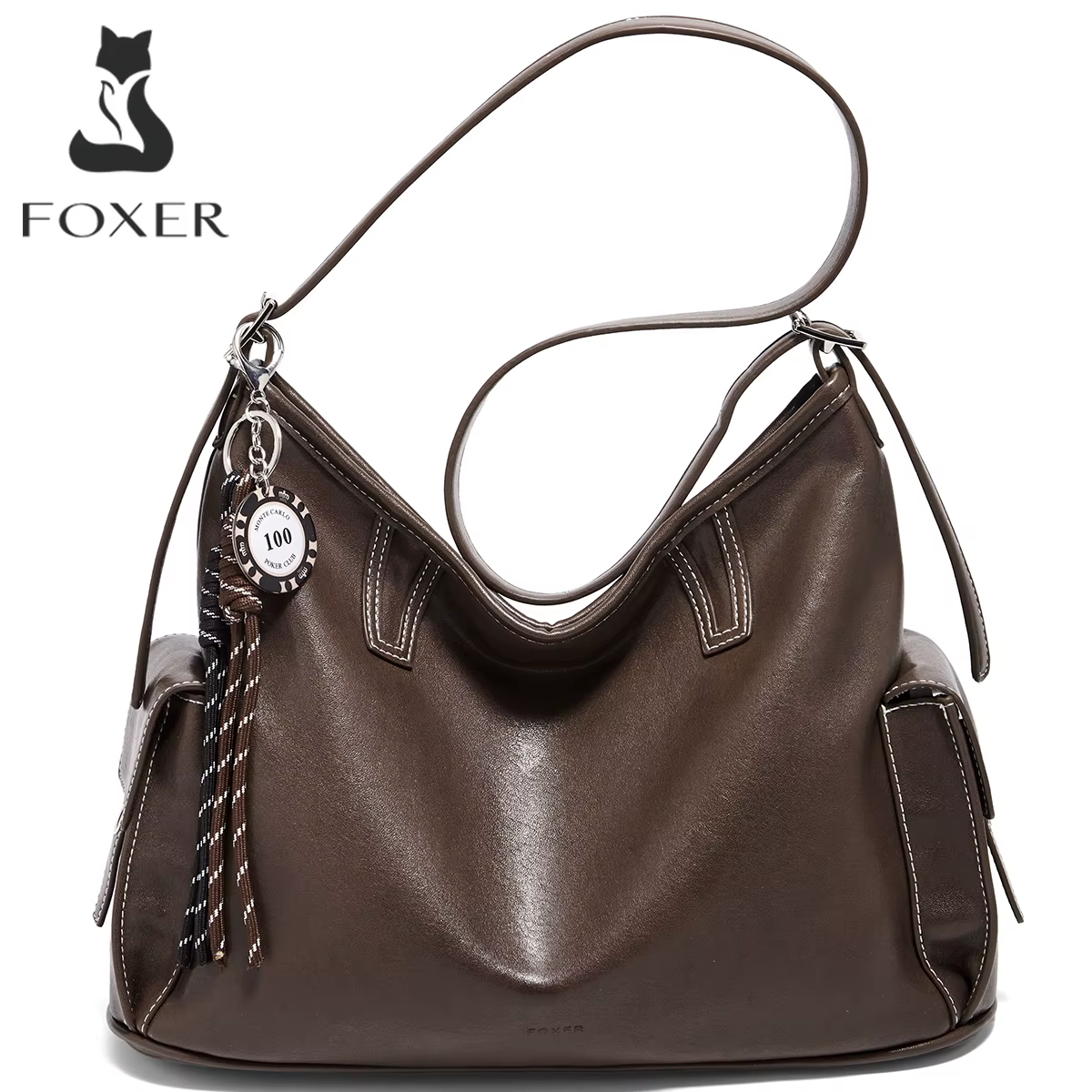Sac à bandoulière FOXER pour femme en cuir PU souple, sac à main rétro 2026, sac hobo grande capacit