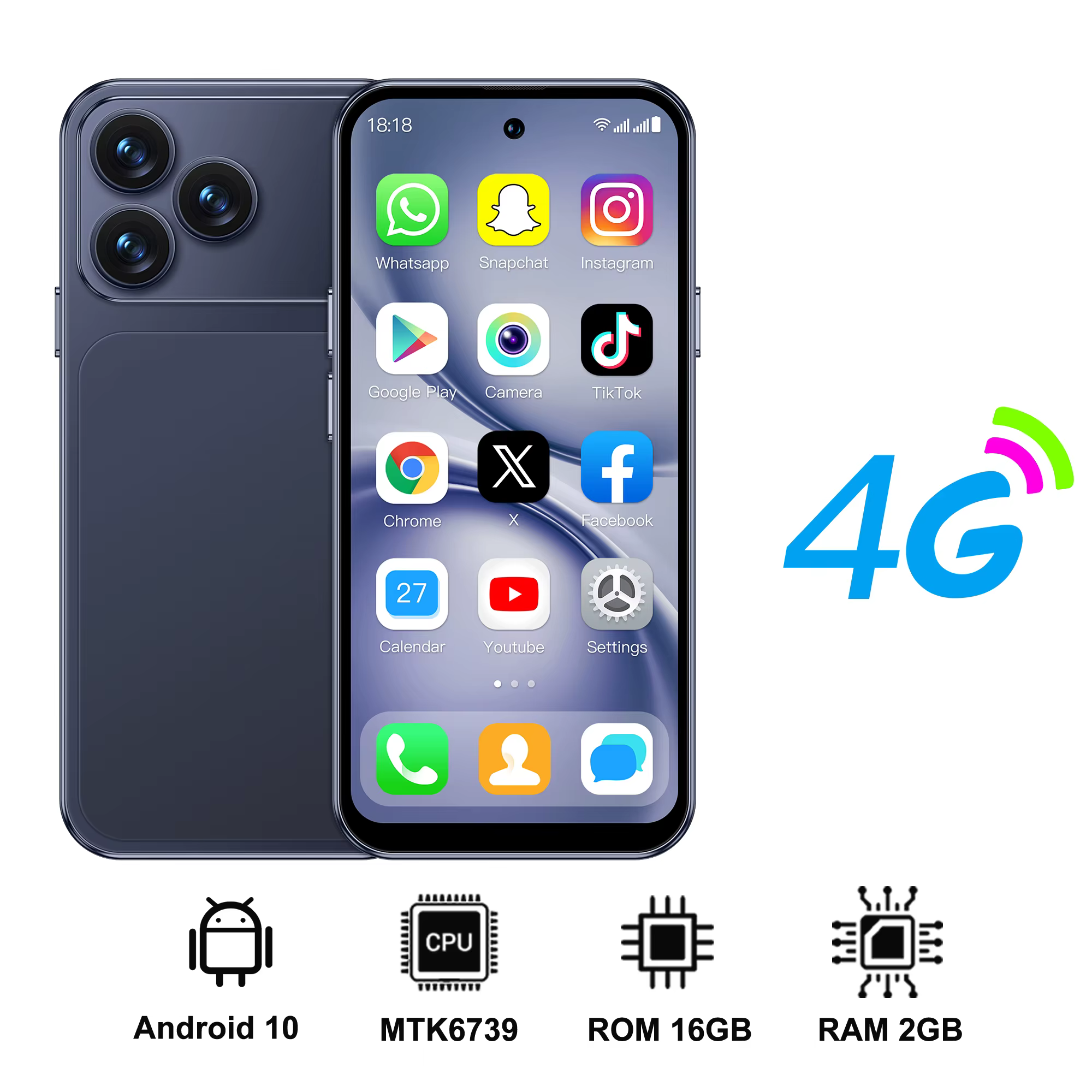 NOUVEAU SERVO Mini Smartphone Android 4G LTE Play Store 3 Go de RAM 64 Go de ROM WhatsApp WiFi Doubl