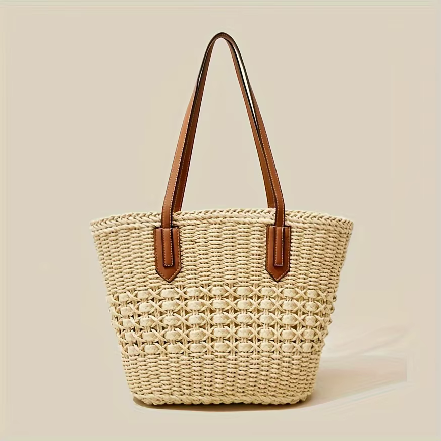 Sac fourre-tout en paille tressée de grande capacité, prêt pour les vacances, compagnon de shopping
