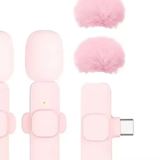 Mini microphone sans fil rose ; Lavalier portable pour l'enregistrement de jeux en direct sur téléph