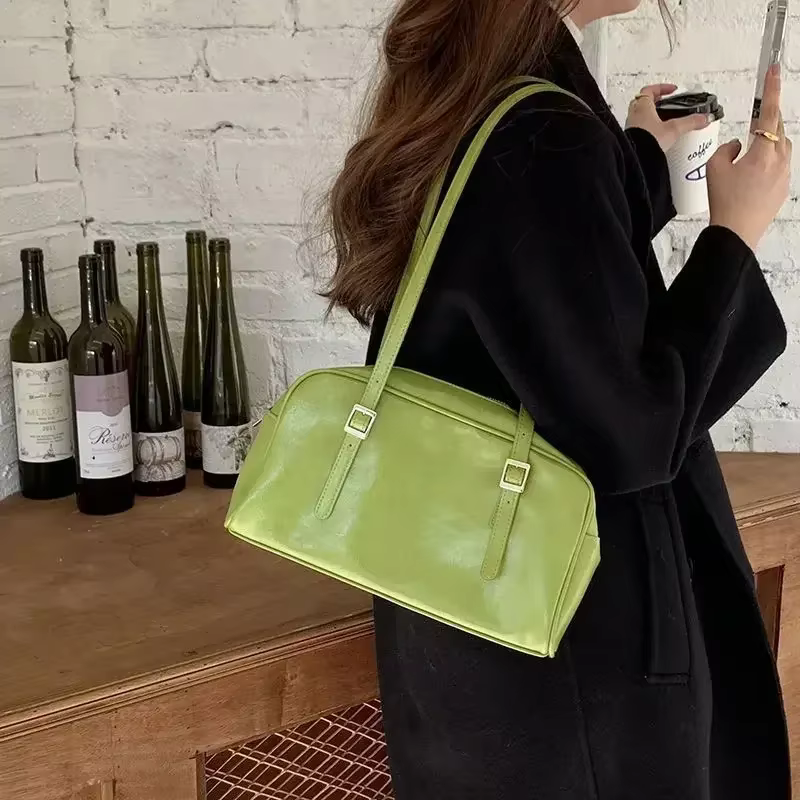 Sacs à main de luxe 2026, sacs décontractés de couleur unie, grande capacité, sacs d'épaule vert pou