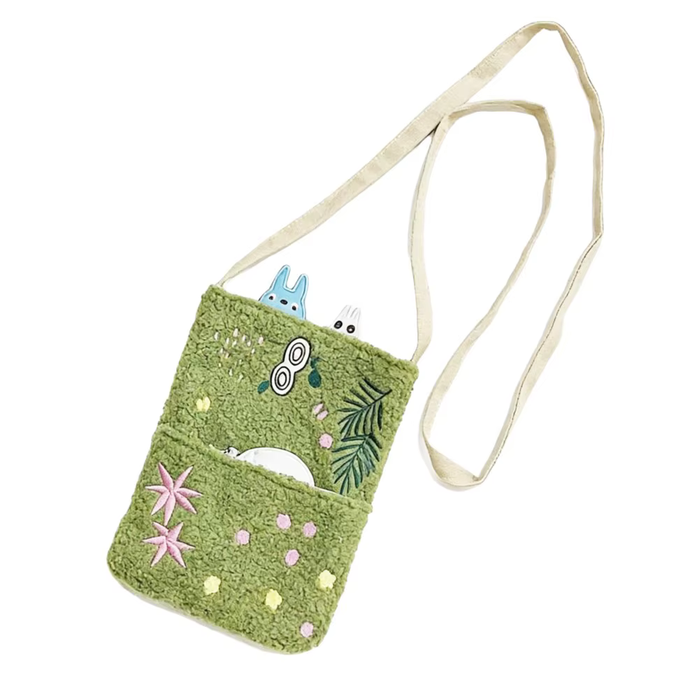 Sac d'agneau brodé en laine d'agneau, sac à main vert à une épaule de dessin animé, sac pliable de f