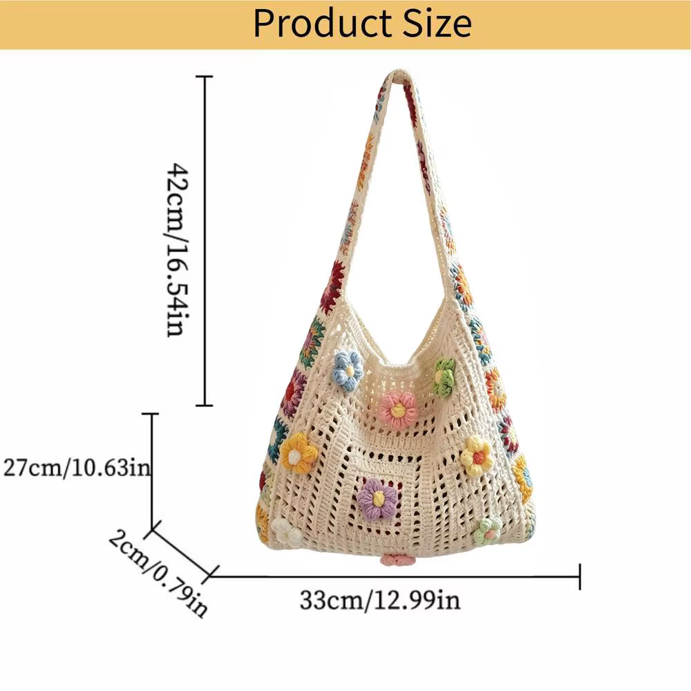 Sacs au crochet pour femmes, sac à main de plage en tricot floral, sac fourre-tout fait main au croc