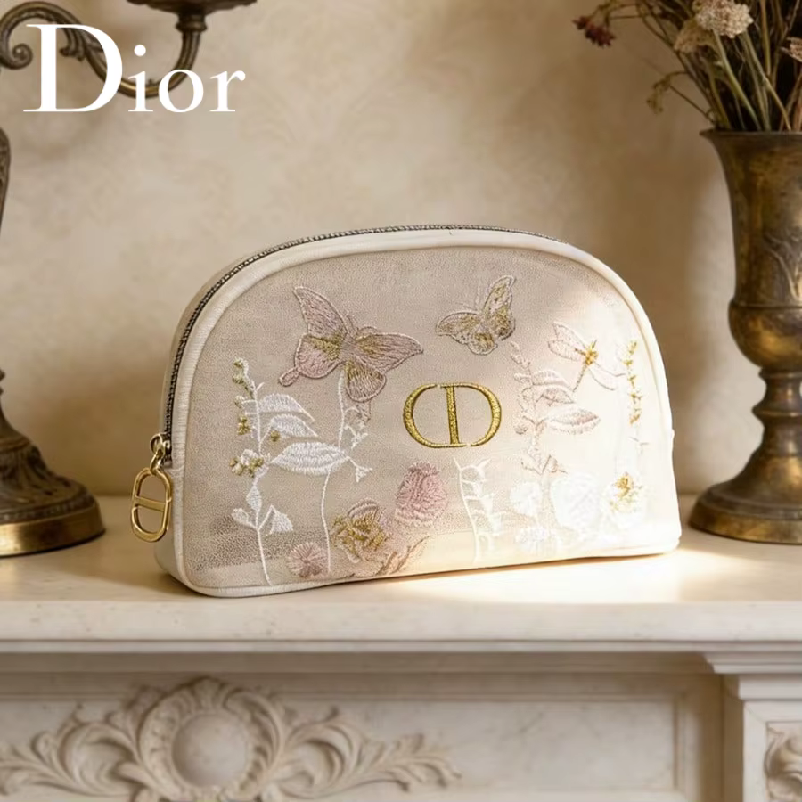 Sac Christian Dior, élégant sac à main avec broderie florale et papillon, grande capacité, sac à cos