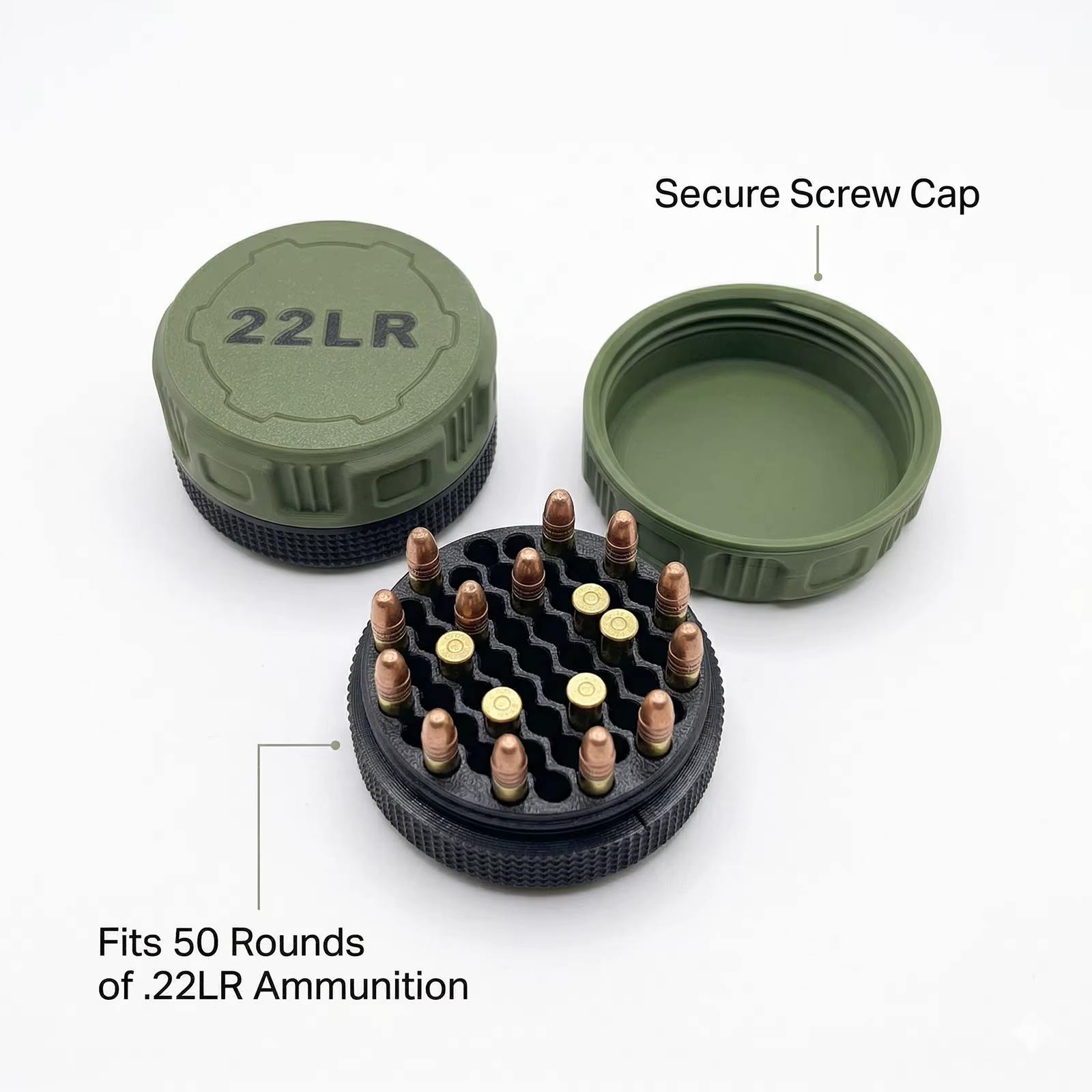 Boîte de rangement pour munitions Mini .22LR, format de poche, capacité de 50 cartouches, couvercle 