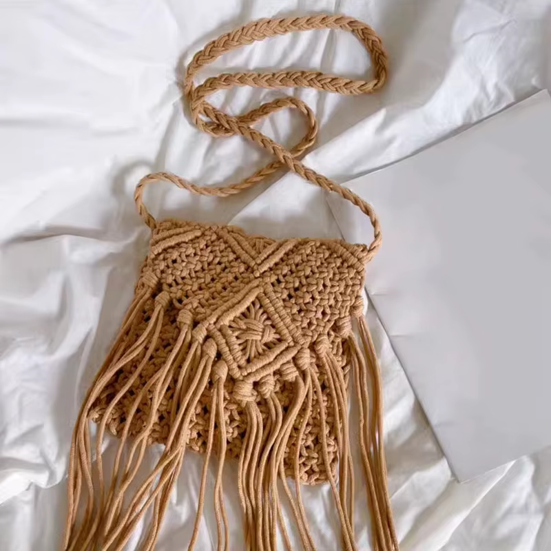 Nouveau décontracté à la main Crochet tresse sac à franges femmes gland tricoté sac à main femme pla