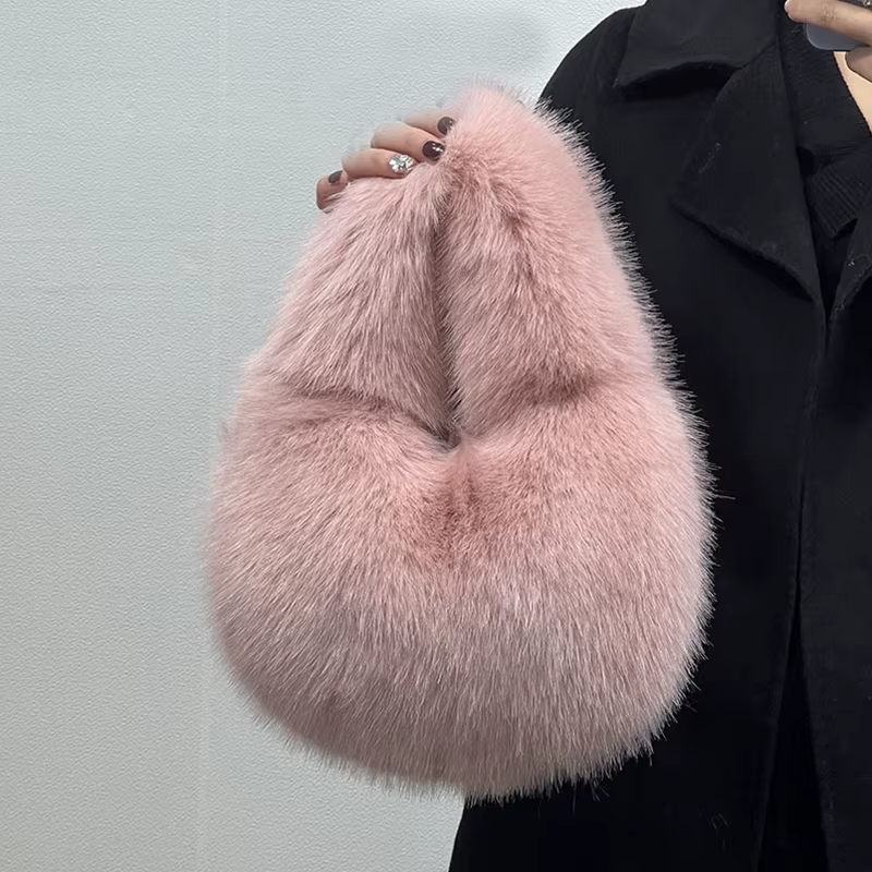 Sacs à bandoulière d'hiver décontractés en fourrure pour femmes, couleur unie, pochette en peluche d