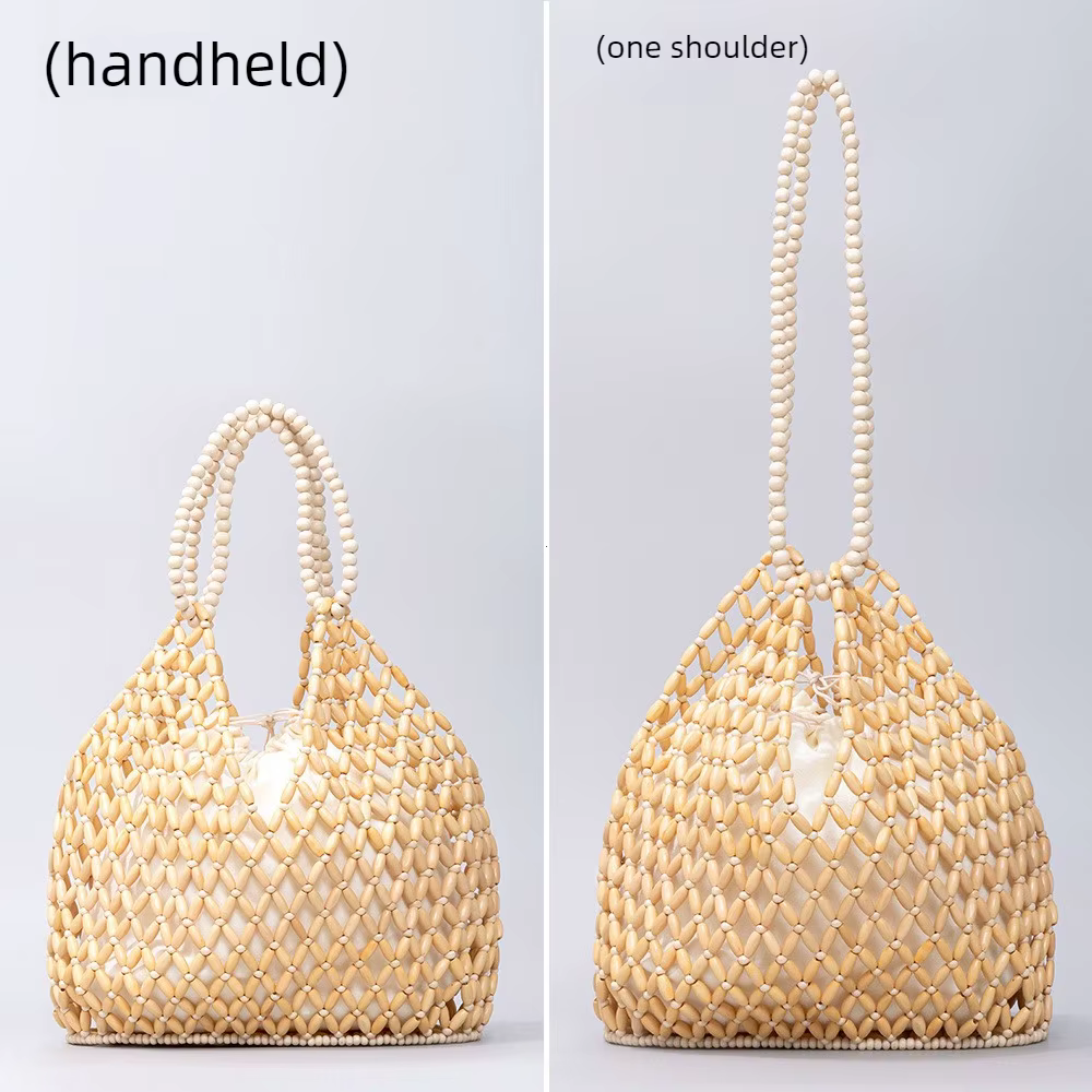 Sac à main tissé à la main avec perles pour femmes, sac à bandoulière exquis en perles de bois ajour
