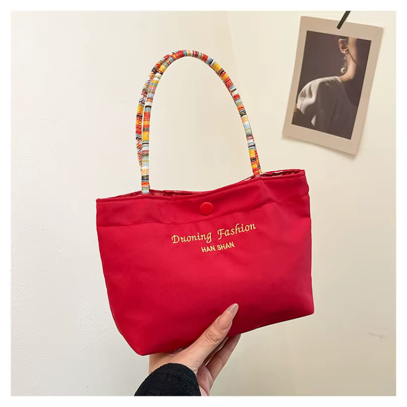 Sac à main pour femme en toile brodée avec lettres, sac d'été tendance à bandoulière ou à porter à l