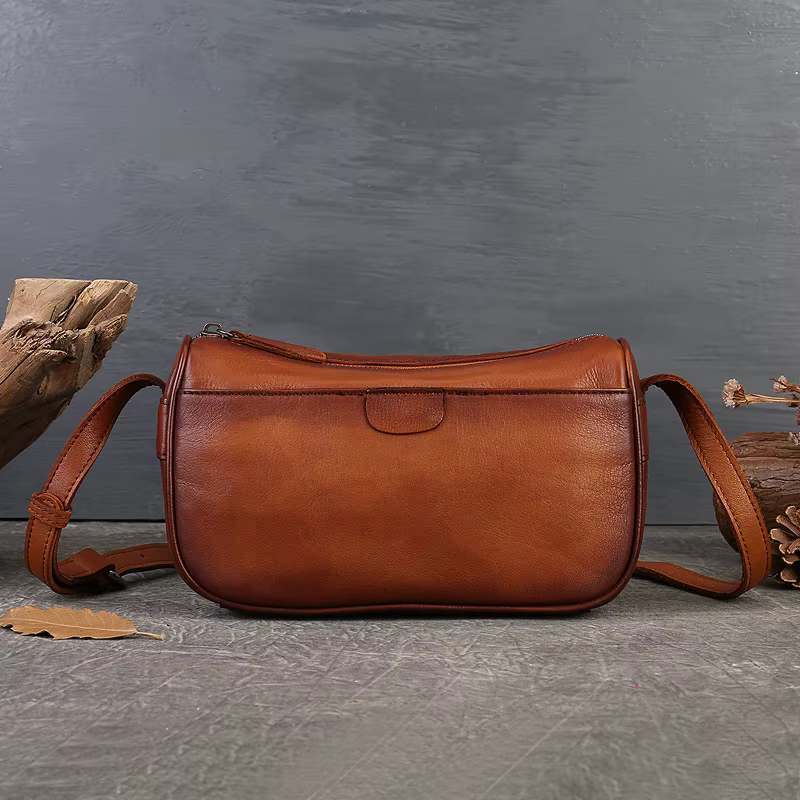 Sac Hobo Vintage en Cuir Véritable pour Femme, Tannage Végétal, Sac à Main Rétro avec Bandoulière Ré