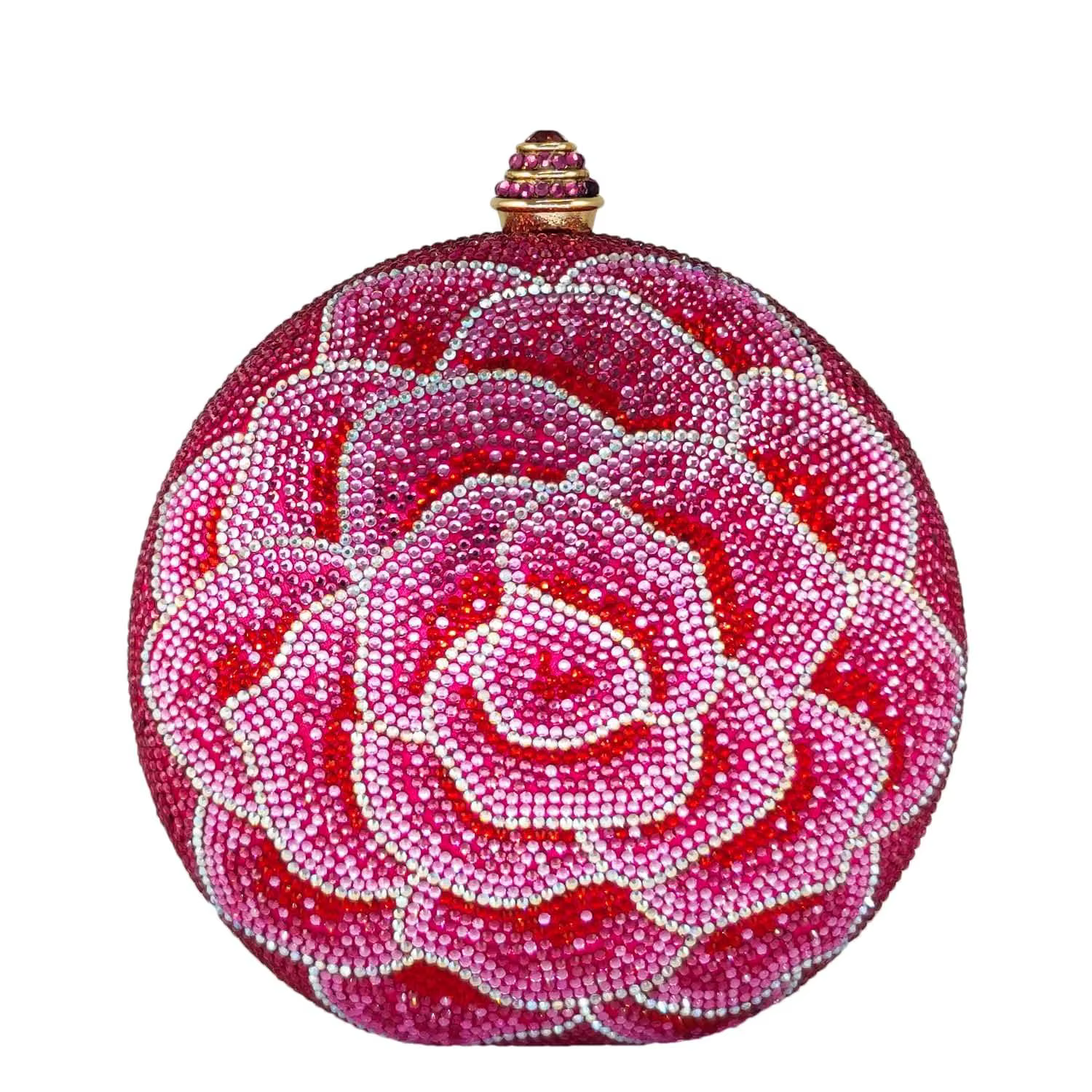 Boutique De FGG Pochette ronde à fleurs pour femme, sac de soirée en cristal rose, pochette florale