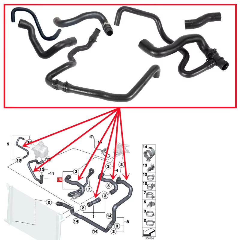 Kit de tuyaux de refroidissement de radiateur de moteur, pour MINI R55 R56 R57 R58 R59 ONE Cooper S 