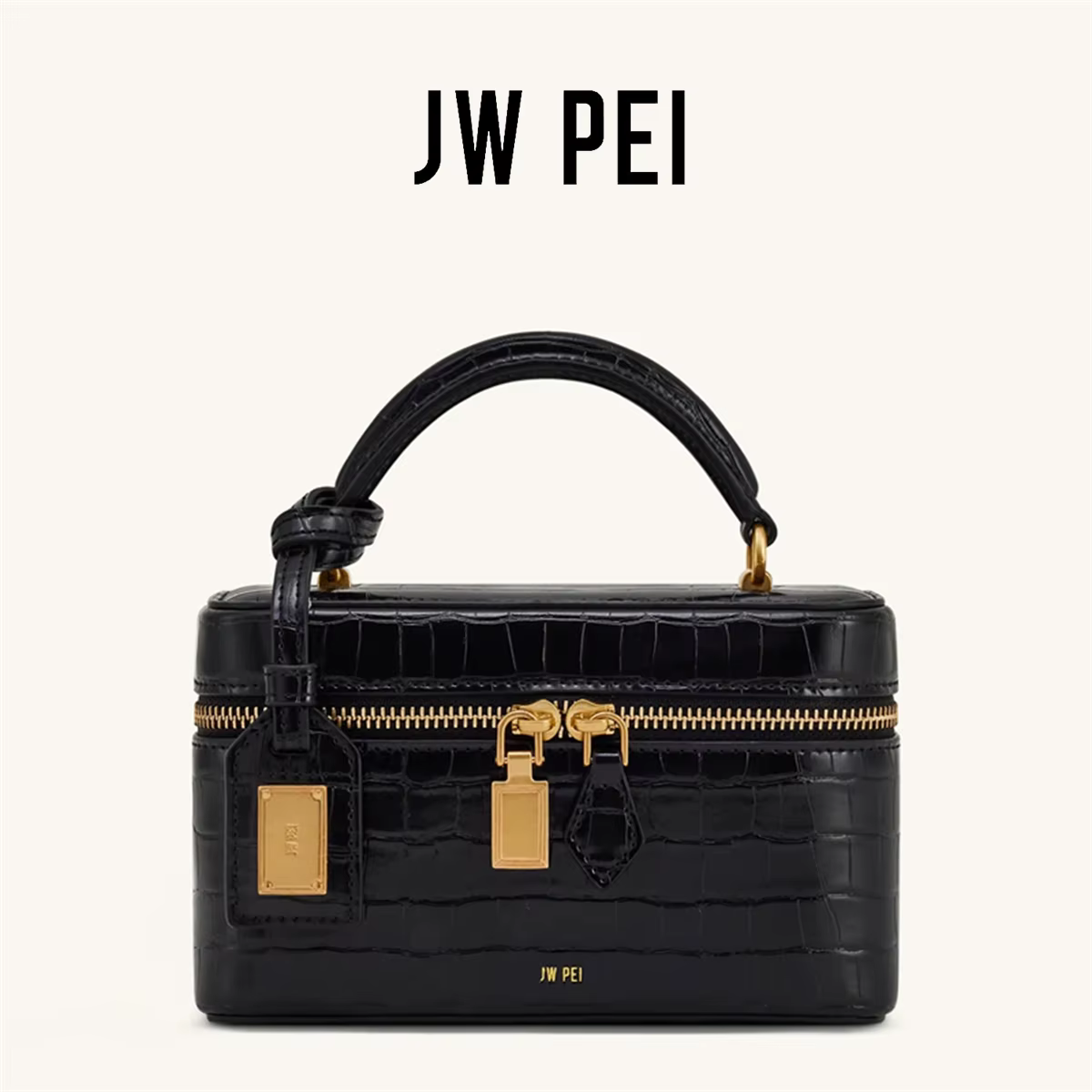 Sac à bandoulière vintage français JW PEI en cuir croco gaufré pour femme, petit sac carré, pochette