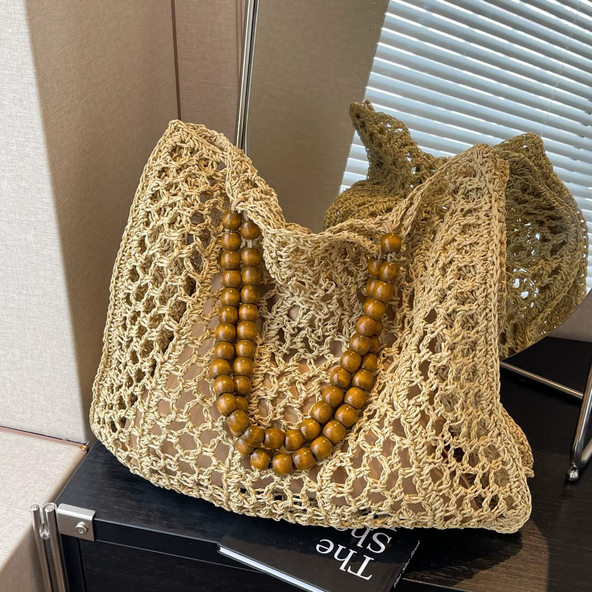 Sac à Main en Paille de Style Bohème, Fourre-Tout en Rotin, de Grande Capacité, pour Plage, Vacances