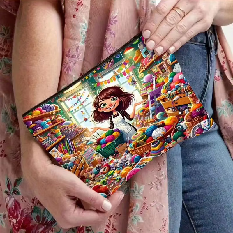 Un sac de maquillage sur le thème fait à la main – Sac à fermeture éclair multifonctionnel mignon po