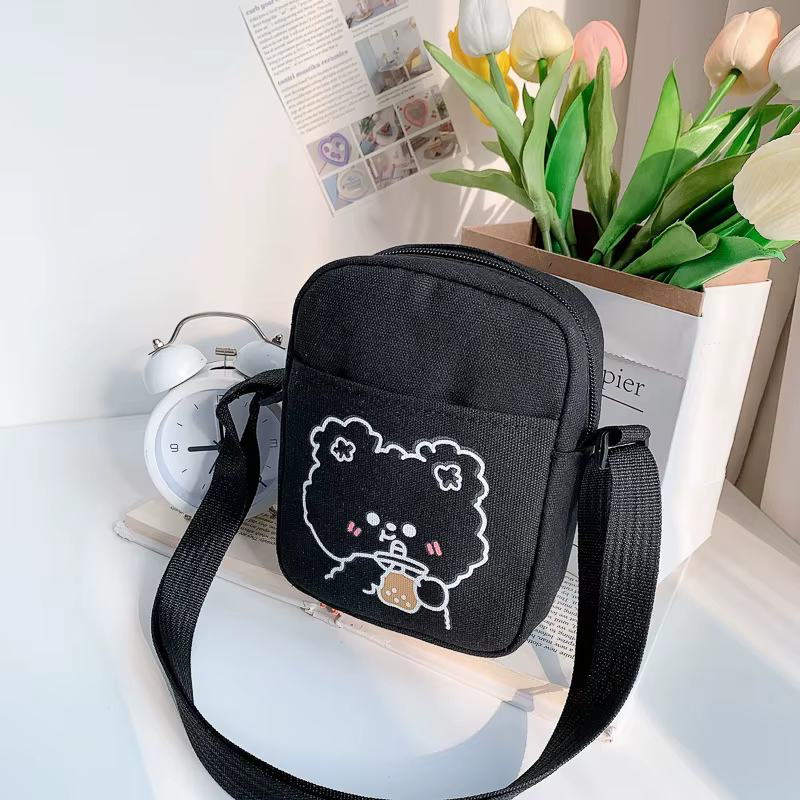 Sacs à bandoulière College ours et lapin pour femmes et filles, mini sac à main carré en toile, sacs