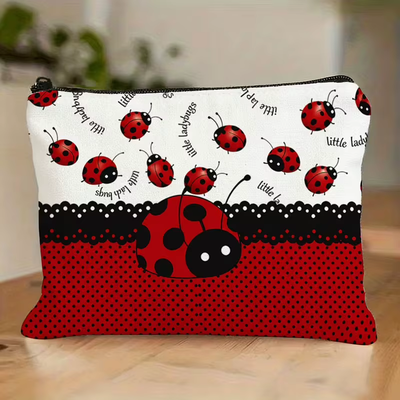 1 pièce, trousse de maquillage imprimée coccinelle, fermeture éclair durable, indispensable pour les