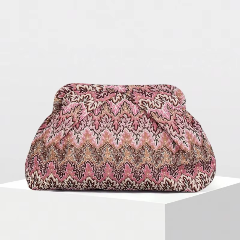 Pochette à fermoir colorblock style marocain, sac de soirée bohème en tricot tressé, sac à main vint