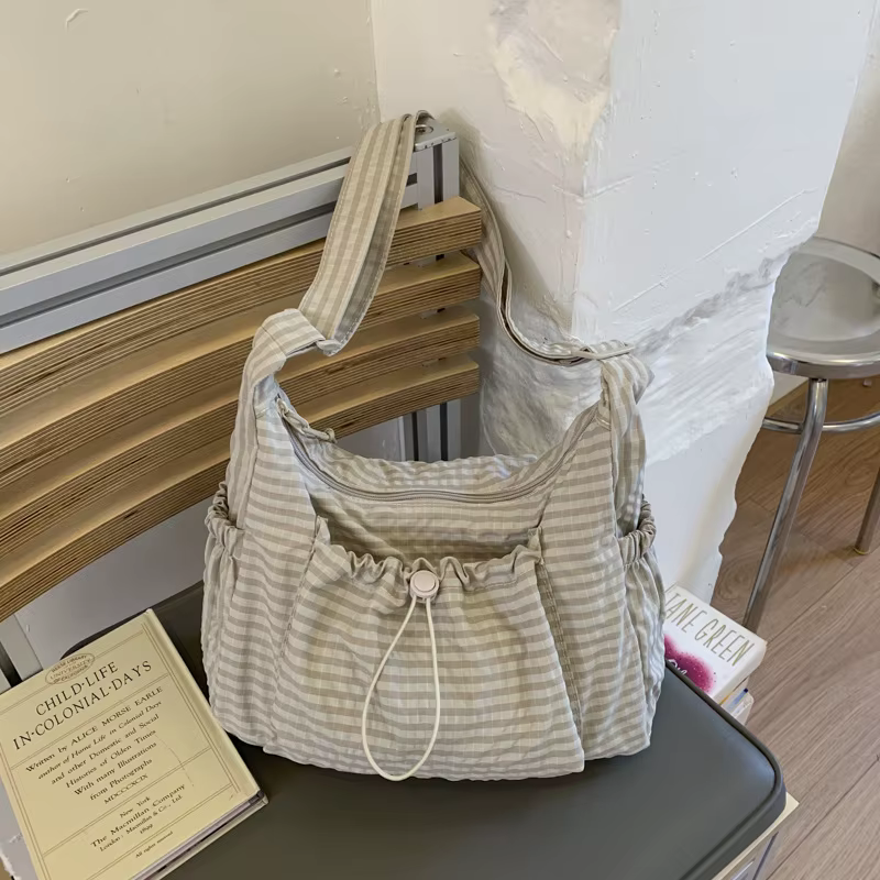 Sacs à bandoulière en Nylon coréen, fourre-tout Simple à carreaux avec fermeture éclair, sacs nuage