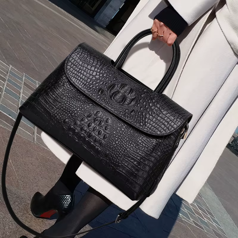 Nouveau sac à main haut de gamme pour femmes avec motif crocodile en peau de vache porte-documents d