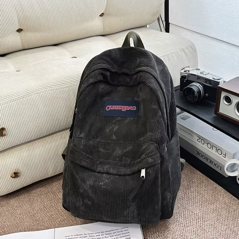 Nouveau Sac à Dos Vintage en Velours Côtelé Vert pour Garçons et Filles, Sac d'École, Sac d'Ordinate