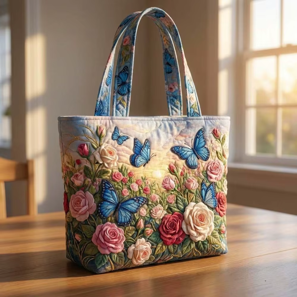Sac fourre-tout matelassé pour femmes à motifs papillons, sac à bandoulière en toile légère à motifs