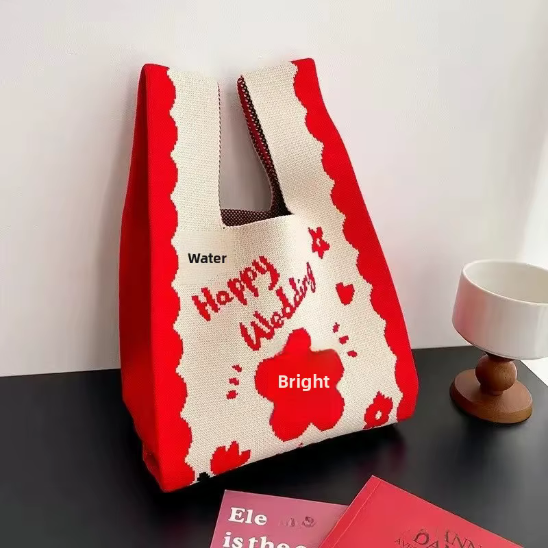 Sac à main seau tricoté pour célébration de mariage, fourre-tout en Fiber de Polyester souple, sac à