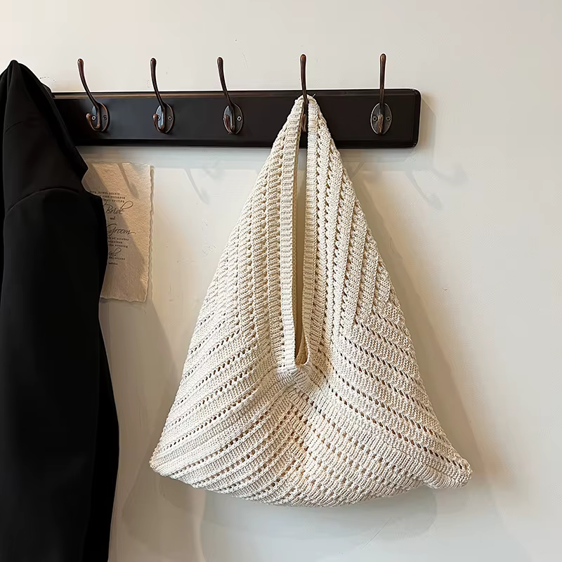 Sac à main en tricot pour femmes, fourre-tout de marque, Design Triangle, sac de plage tissé, léger 